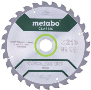 Metabo Accessoires Cirkelzaagblad | "Cordless Cut Classic" | 216x30mm | Z28 WZ 5° 628284000