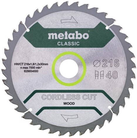 Metabo Cirkelzaagblad | Cordless Cut Classic | 216x30mm | Z40 WZ 5° B
