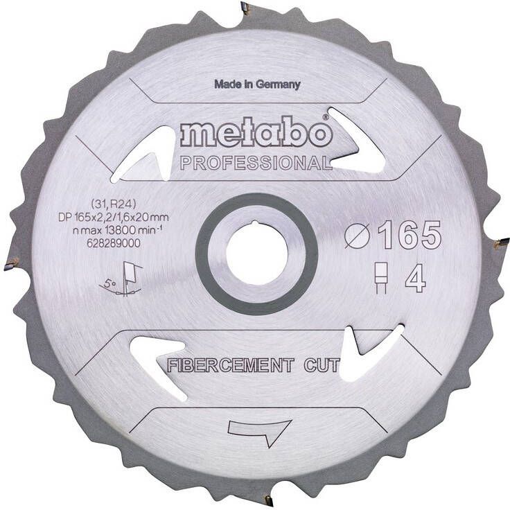 Metabo Cirkelzaagblad Fibercement Cut Professional | 165 x 2.2 x 20 mm | Z4 DFZ 5° 628289000