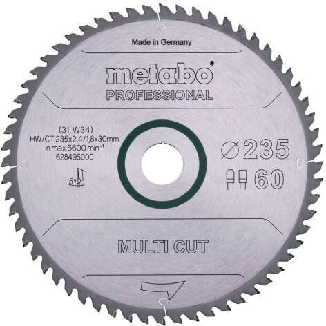 Metabo Accessoires Cirkelzaagblad | "Multi Cut Professional" | Ø235x30mm | Z60 FZ TZ 15° 628495000