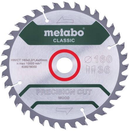 Metabo Cirkelzaagblad | "Precision Cut Classic" | 160x20mm | Z36 WZ 10°