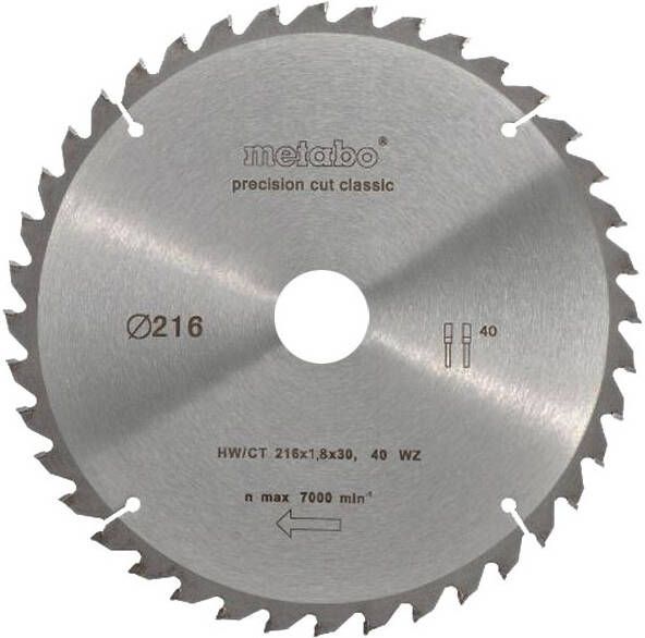 Metabo Cirkelzaagblad "Precision Cut" HW CT Ø 216 mm 40T WZ 5° 628065000