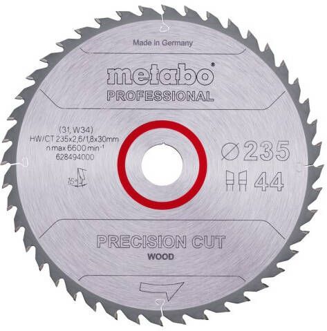 Metabo Cirkelzaagblad | "Precision Cut Professional" | Ø235x30mm | Z44 WZ 15°