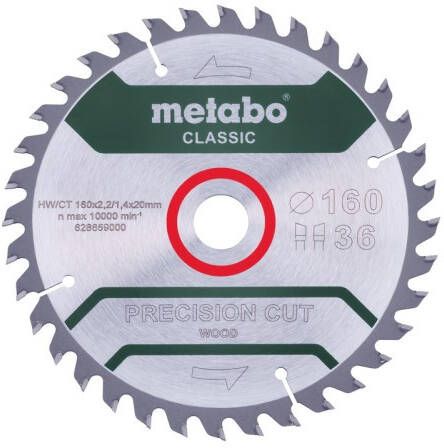 Metabo Cirkelzaagblad | Precision Wood Classic | 160x20mm | Z36 WZ 10° B