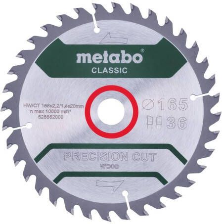 Metabo Cirkelzaagblad | Precision Wood Classic | 165x20mm | Z36 WZ 15° B