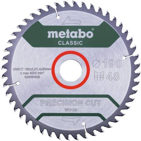 Metabo Cirkelzaagblad | Precision Wood Classic | 190x30mm | Z48 WZ 15° B