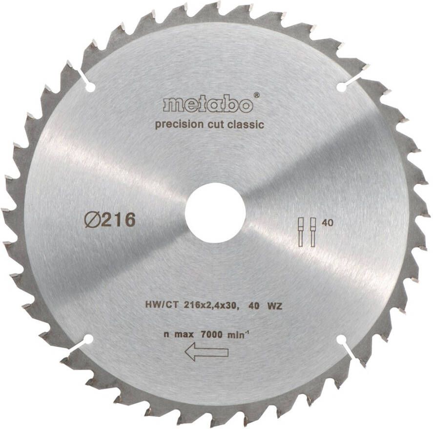 Metabo Cirkelzaagblad "Precision Cut" HW CT Ø 216 mm  40 WZ 5°