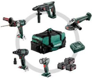 Metabo Combo set 5.1 | Accu-machines set | 18V | B 18 LTX + KH 18 LTX 24 + W 18 L 9-125 Q + SSW 18 LTX 300 BL + ULA 14.4-18 LED | in gereedschapstas