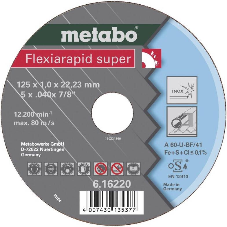 Metabo Accessoires Doorslijpschijf | FLEXIARAPID SUPER | Ø 125x1x22 23 mm | INOX | TF 41 25 stuks 616220000