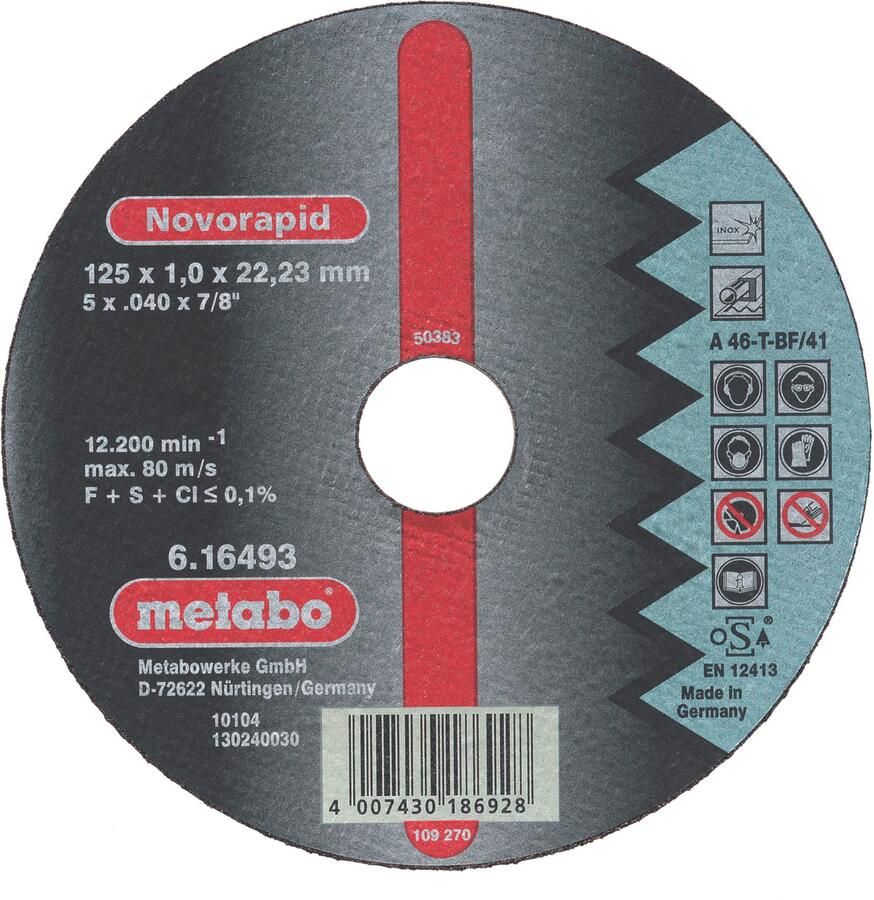 Metabo Accessoires Doorslijpschijf Ø 115X1 0X22 23 Inox Novorapid 616492000