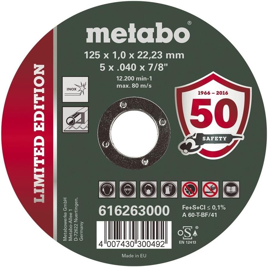 Metabo Accessoires Doorslijpschijf Ø 125x1 0x22 23 Inox Limited Edition 100 stuks 616263000