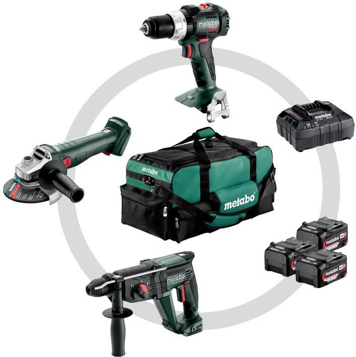Metabo Combo Set 3.1 | Accu combiset 18V SB 18 LT BL + W 18 L 9-125 Quick + KH 18 LTX 24 in gereedschapstas (3x 5.2Ah accu + ASC 55 lader) 685212000
