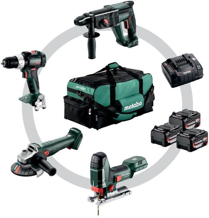 Metabo Combo Set 4.3 | Accu combiset 18V SB 18 LT BL + W 18 L 9-125 Quick + KH 18 LTX 24 + STA 18 LTX 100 in gereedschapstas (3x 4.0Ah accu + lader)