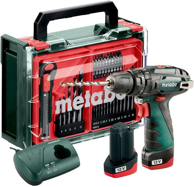 Metabo POWERMAXX SB BASIC SET Accu-klopboormachine 12 V | 2 x 2.0 Ah accu + lader + 41-delige mobiele werkplaats 600385710