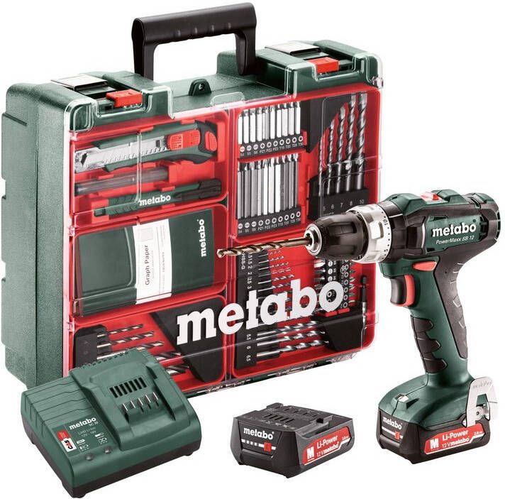 Metabo SB 12 Set | Accu-Klopboormachine | Mobiele werkplaats | 12V | 2x2Ah Li-Power | Lader SC 30 | In koffer 601076870