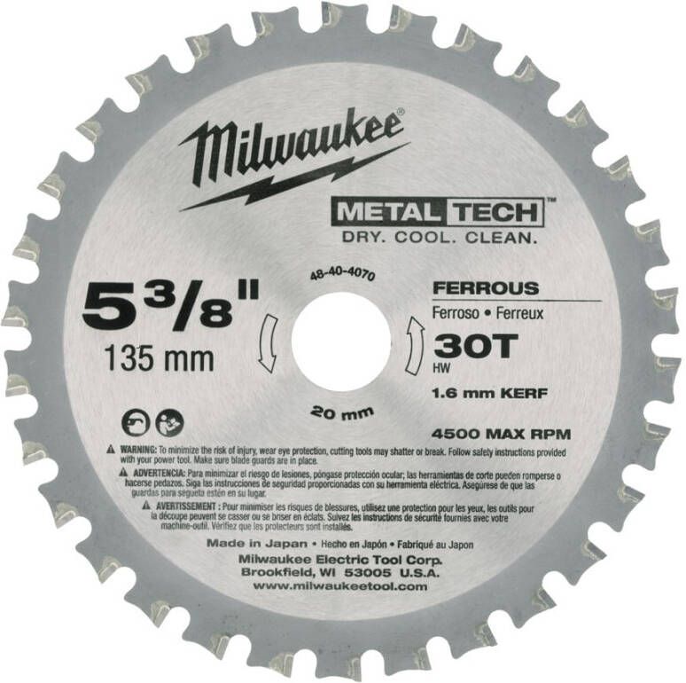 Milwaukee Accessoires Cirkelzaagblad voor metaal 135 20 mm (30 tanden) 48404070