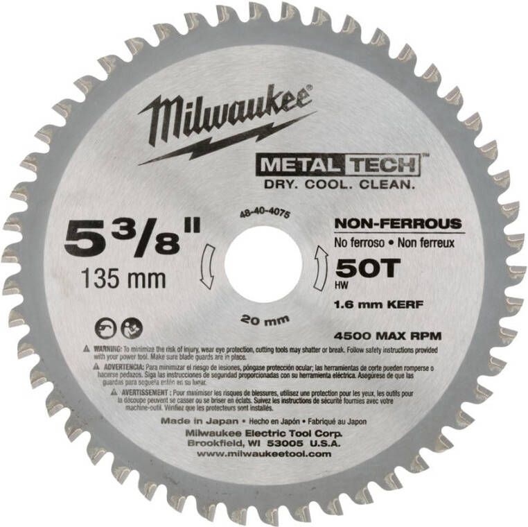 Milwaukee Accessoires Cirkelzaagblad voor metaal 135 20 mm (50 tanden) 48404075