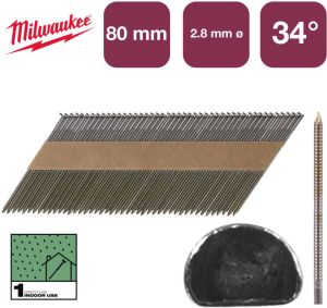 Milwaukee Accessoires Nagels D-kop 34° 80mm RS B SC1 | 2.200 stuks 4932492603