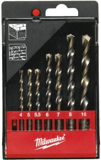 Milwaukee Betonboren set in kunststof cassette (8-delig): ⌀ 3 4 5 6 7 8 9 10 mm 4932480158