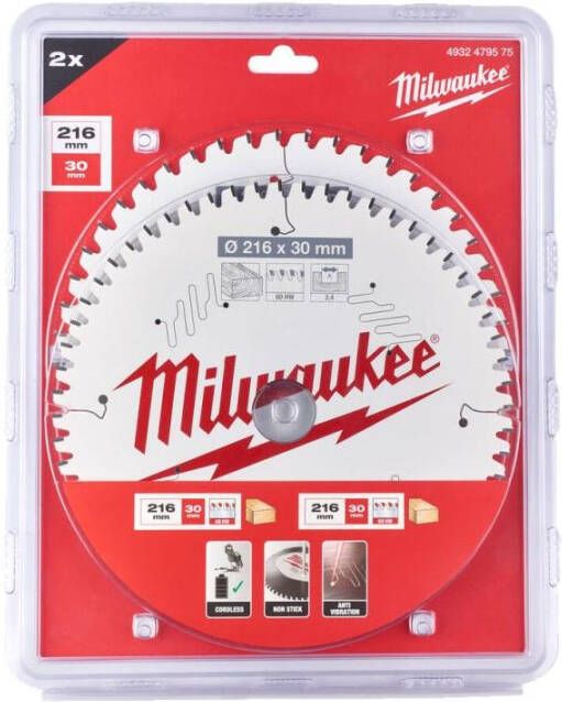 Milwaukee Accessoires Cirkelzaagblad 216 x 30 mm Twin Pack (2-delig) 4932479575