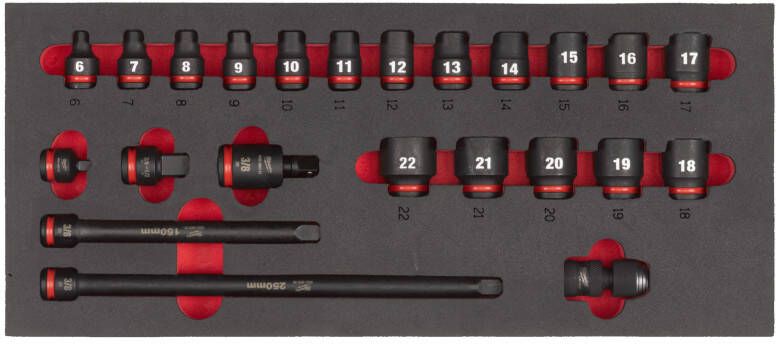 Milwaukee Doppenset | Foam inlay | 3 8" SHOCKWAVE | 23-delig 4932493388