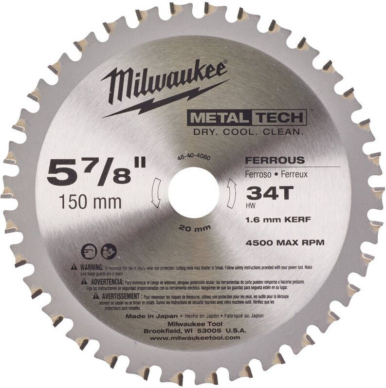 Milwaukee F 150 x 20 x 34 1 pc Cirkelzaagblad metaal 150 x 20 x 1 6 34T 48404080