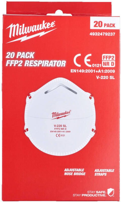 Milwaukee FFP2 opvouwbaar stofmasker | 20 stuks