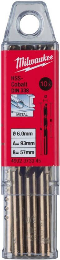 Milwaukee HSS-G Co metaalboor 6 x 93 mm (10 stuks)