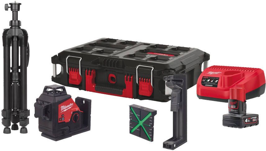 Milwaukee M12 3PLSKIT-401P Accu Driedimensionale Laser | 3 groene 360° laser cirkels | PACKOUT™ kit 4933499379