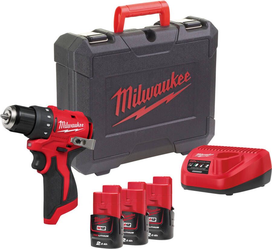 Milwaukee M12 BLDDRC-203C Accu-schroefboormachine | 40Nm | Incl. 3x 2 0Ah accu en lader in koffer 4933499685