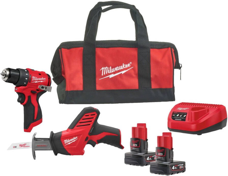 Milwaukee M12 BLPP2A-402B Accu-machineset 2-delig BLDDRC + HZ in tas | Incl. 2x 4 0Ah accu en lader 4933499692