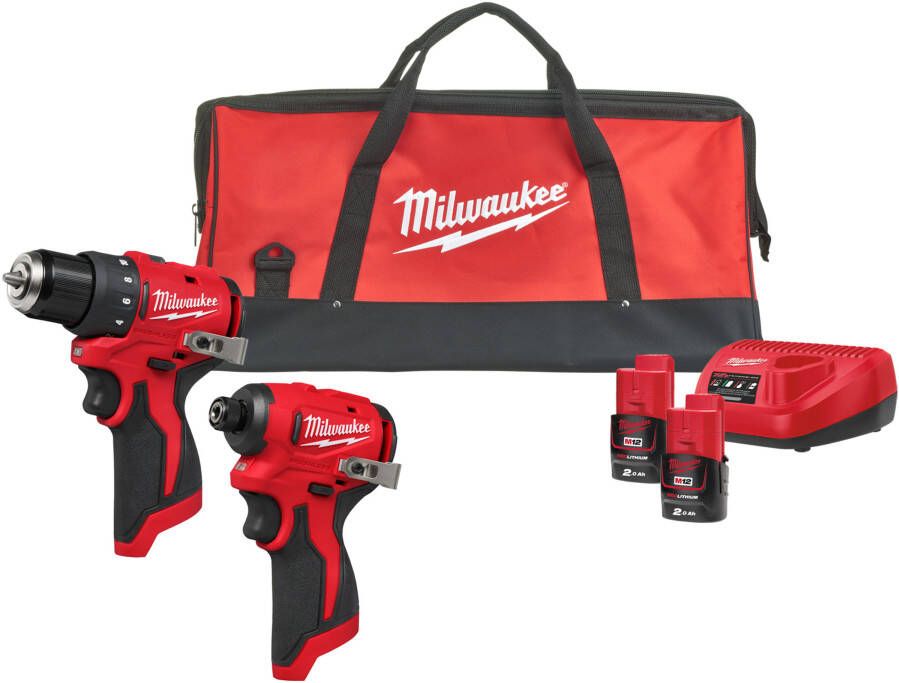 Milwaukee M12 BLPP2D-202B Accu-machineset 2-delig BLDDRC + BLIDRC in tas | Incl. 2x 2 0Ah accu en lader 4933500139