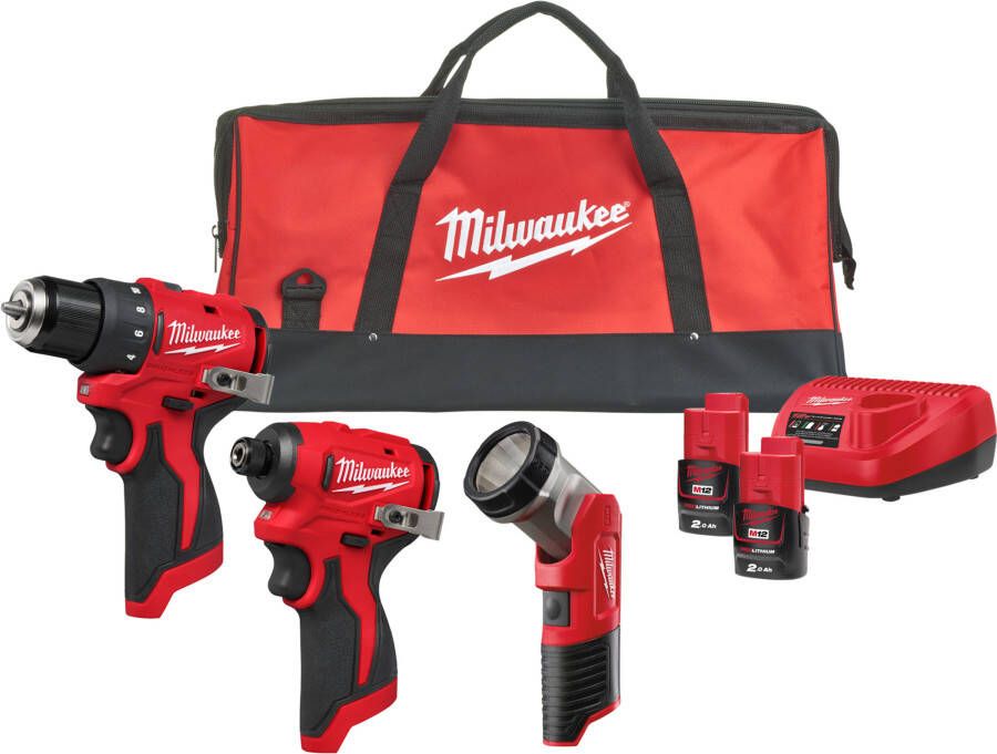 Milwaukee M12 BLPP3A-202B Accu-machineset 3-delig BLDDRC + BLIDRC + TLED in tas | Incl. 2x 2 0Ah accu en lader 4933499694