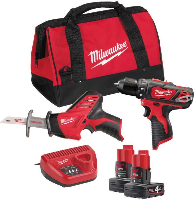 Milwaukee M12 BPP2C-402B PowerPack (C12 HZ + M12 BDD + 2 x 4 0 Ah accu + 60 min. lader + contractor bag) 4933441230