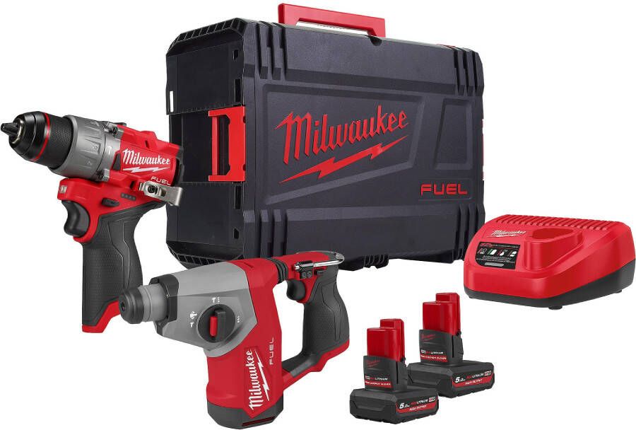 Milwaukee M12 FPP2BG2-502X Accu-machineset 2-delig FPD2 + FHAC16 in HD Box | Incl. 2x 5 0Ah accu en lader 4933500138