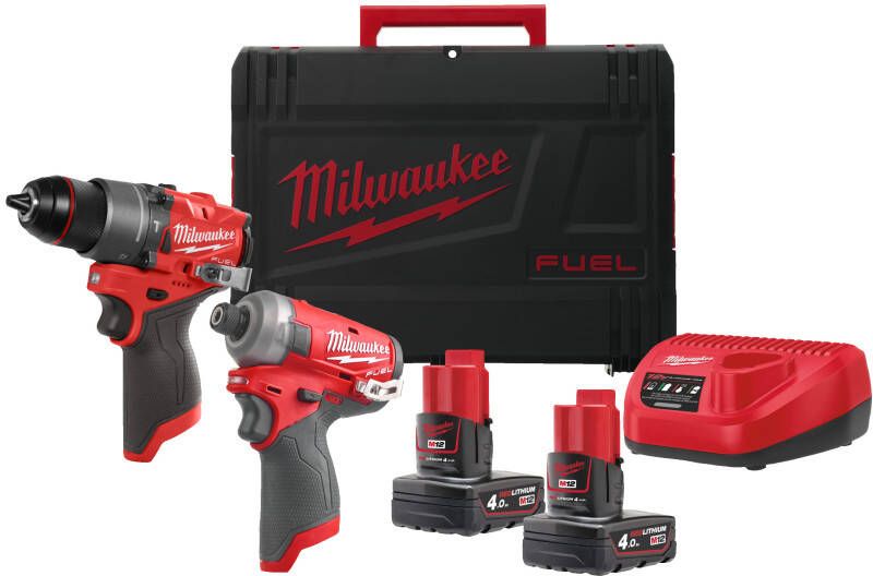 Milwaukee M12 FPP2E2-402X | M12 FUEL powerpack (M12 FPD M12 FQID 2 x M12B4 accu 1 x C12C lader 1 x HD Box) 4933480594