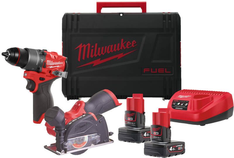 Milwaukee M12 FPP2G2-402X | M12 FUEL powerpack (M12 FPD2 M12 FCOT 2 x M12 B4 1 x C12C lader 1 x HD Box) 4933480592