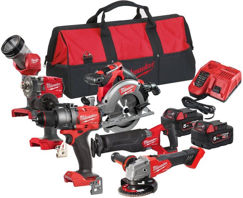 Milwaukee M18 FPP6F3-502B FUEL POWER PACK | 6 machines | 2x 5.0 Ah accu + lader | in gereedschapstas 4933480875