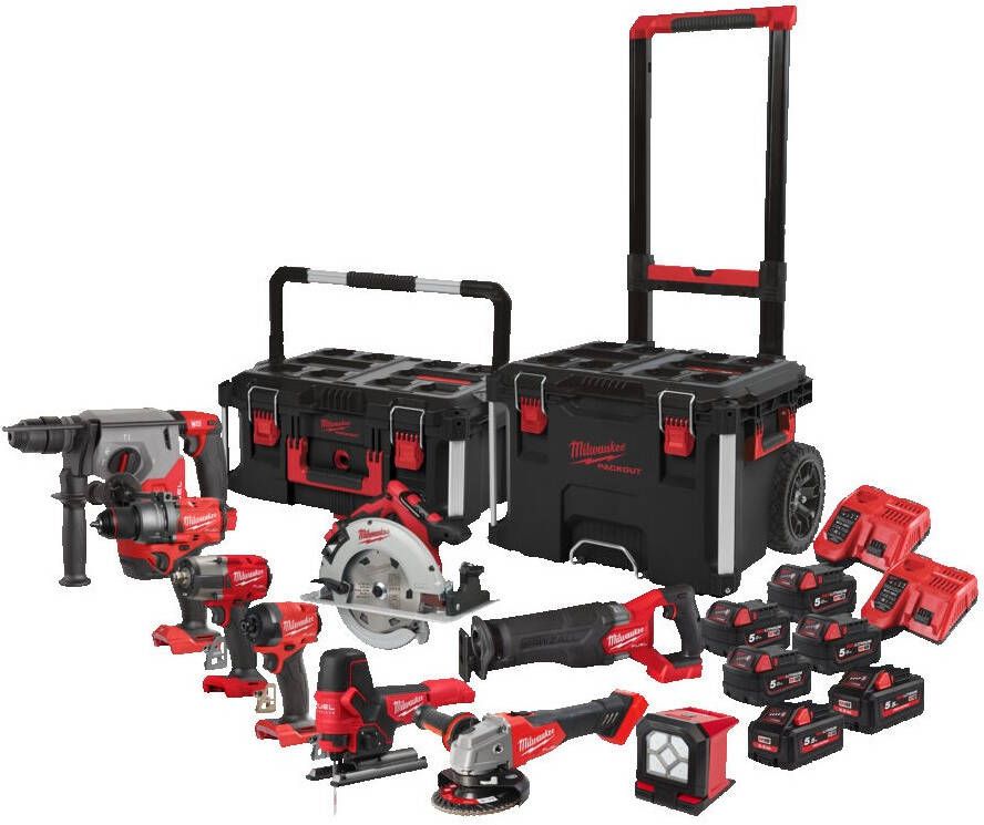 Milwaukee M18 FPP9A-555T | Powerpack 9-kit | 6 accu&apos;s + 2 laders | in Box Trolley 4933492524