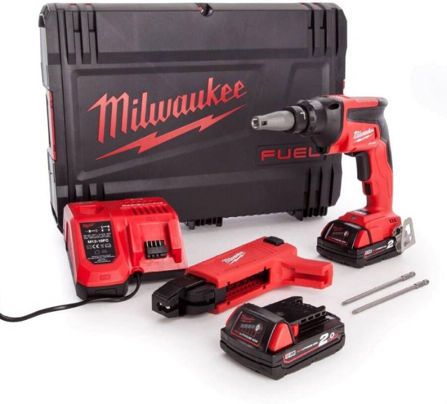 Milwaukee M18 FSGC-202X Gipsplaatschroevendraaier met opzetstuk 18V 2.0Ah Li-Ion 4933459199