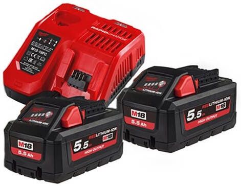 Milwaukee M18 HNRG-552 M18 HB5 DUO Pack 18V 5.5Ah High Output + Lader M12-18FC