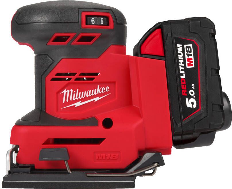 Milwaukee M18BQSS-502B | Accu Vlakschuurmachine | 5 0 Ah accu + oplader | In transporttas 4933479967