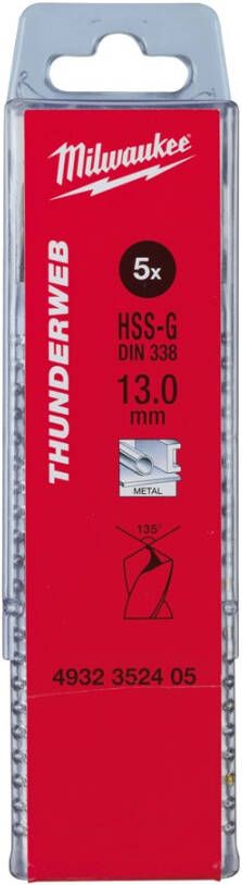 Milwaukee Accessoires Thunderweb HSS-G metaalboor 13 x 151 x 101 mm (5 stuks) 4932352405