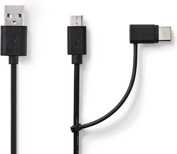 Nedis 2-in-1-Kabel | USB-A Male | USB Micro-B Male USB-C Male | 1 m | 1 stuks CCGB60610BK10