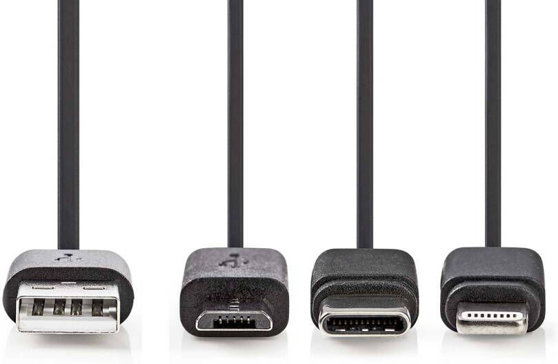 Nedis 3-in-1-Kabel | USB 2.0 | USB-A Male | Apple Lightning 8-Pins USB Micro-B Male USB-C Male | 480 Mbps | 1.00 m | Vernikkeld | Rond | PVC |