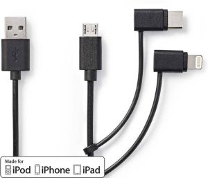 Nedis 3-in-1-Kabel | USB-A Male | Apple Lightning 8-Pins USB Micro-B Male USB-C Male | 480 Mbps | 1 stuks CCGP60620BK10