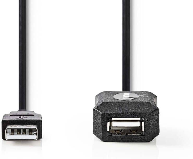 Nedis Actieve USB-Kabel | USB 2.0 | USB-A Male | USB-A Female | 480 Mbps | 20.0 m | Rond | Vernikkeld | PVC | Koper | Label CCGL60EXTBK200