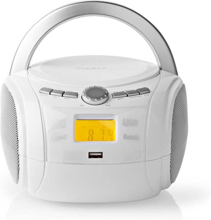 Nedis CD-Speler Boombox Netvoeding | Stereo | 9 W | Bluetooth | FM | Wit | 1 stuks SPBB100WT