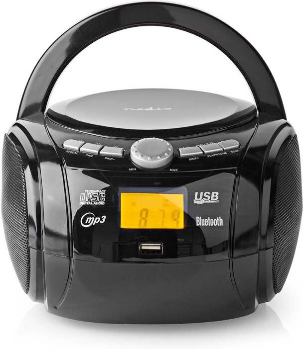 Nedis CD-Speler Boombox Netvoeding | Stereo | 9 W | FM | Bluetooth | Zwart | 1 stuks SPBB100BK