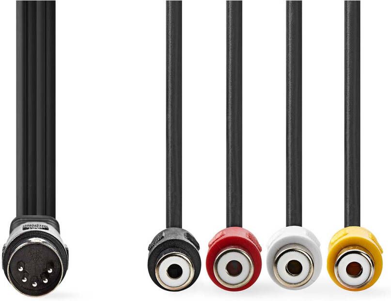 Nedis DIN-Audiokabel | DIN 5-Pins Male | 4x RCA Female | Vernikkeld | 0.20 m | Rond | PVC | Zwart | Label CAGL20450BK02